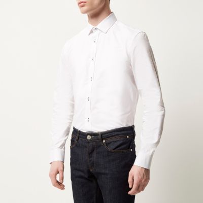White contrast stitch slim shirt
